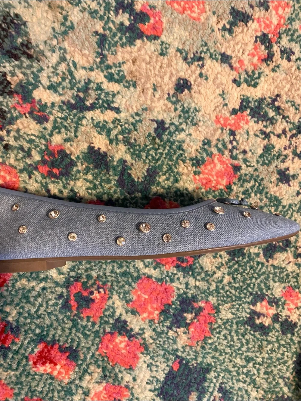 SCHUTZ Blue Denim Ballet Flats With Crystal Embellishment Size 9.5 NEW With Box